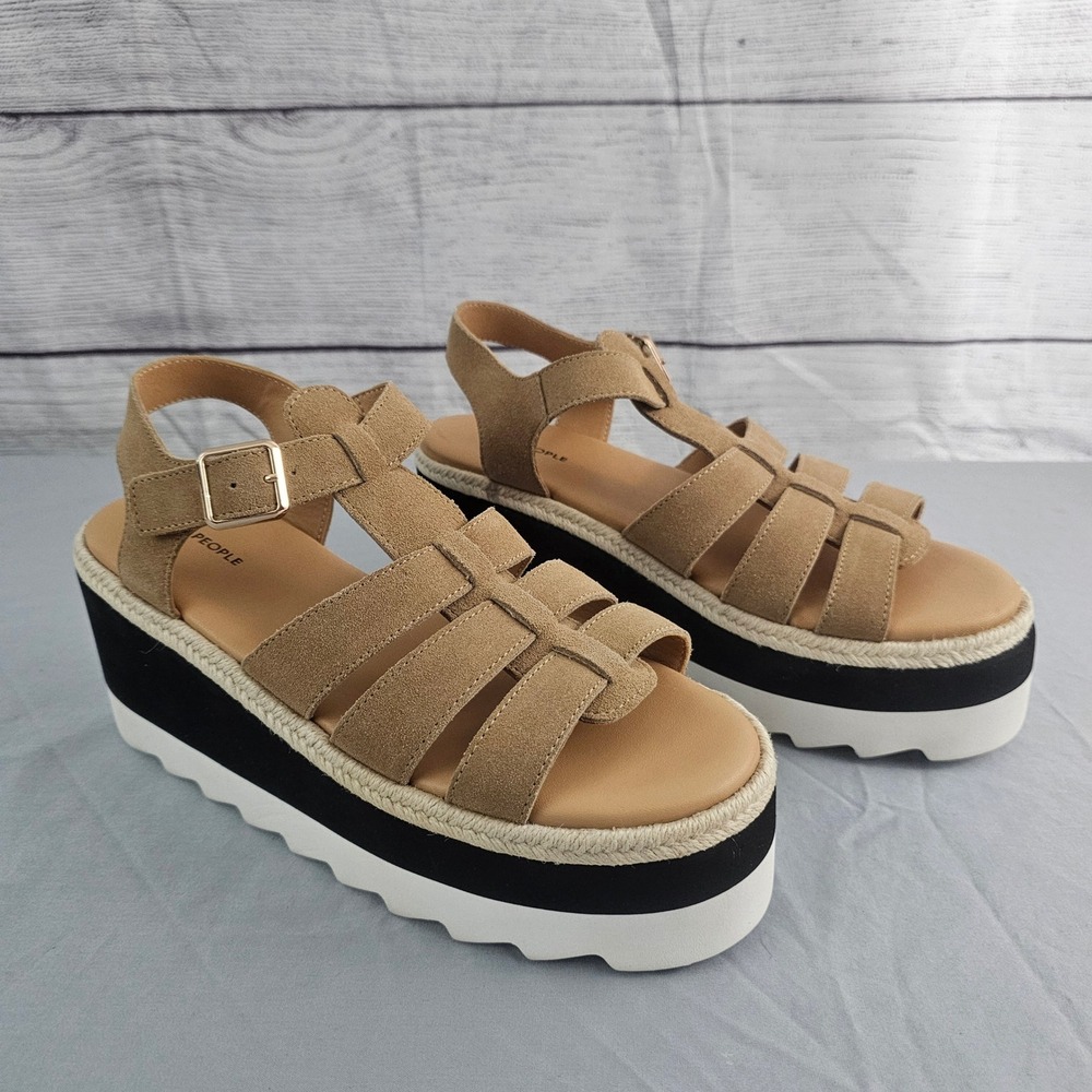 Free People 8.5 Tan Mykonos Fisherman Platform Wedge Sandals NWOT NWOB $178